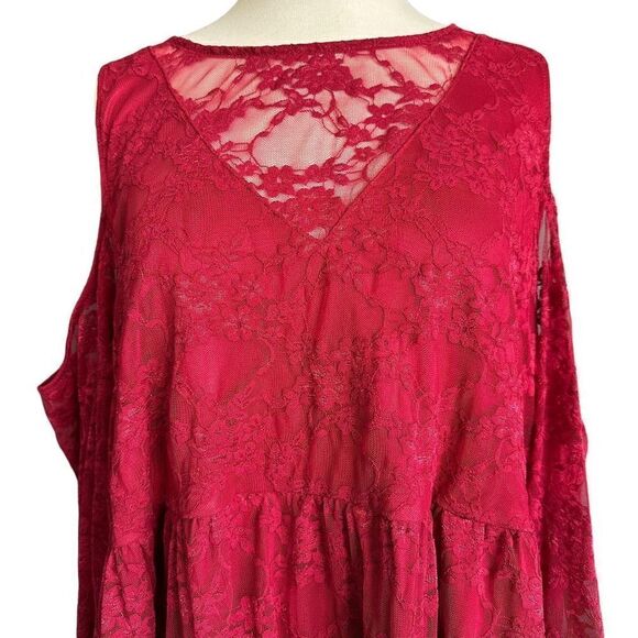 Torrid Lace Red Cold Shoulder Baby Doll Top - Picture 4 of 11